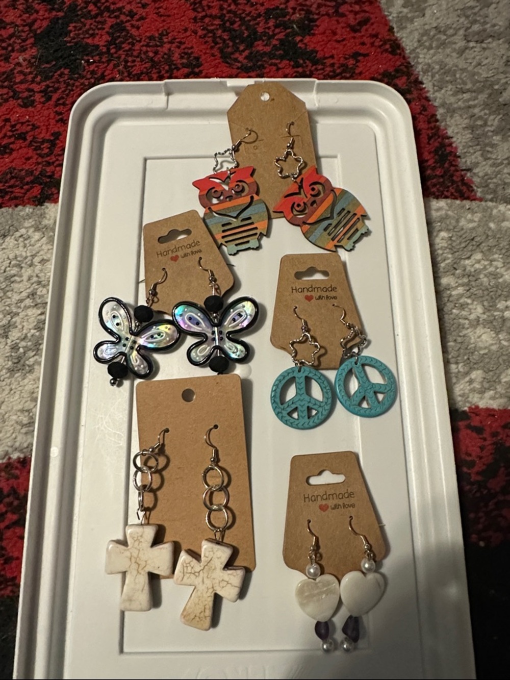 Handmade Assorted Earrings Set - Owl, Butterfly, Peace, Cross, Heart Bundle